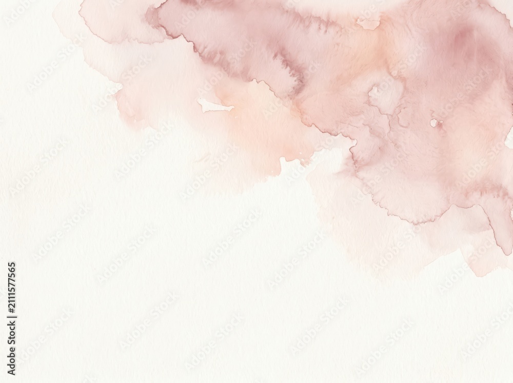Fototapeta premium Soft watercolor washes in muted rose and peach tones blend across a textured