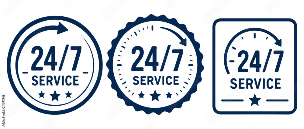 Fototapeta premium 24 7 service sign set. Set of colorful sign icons on a white background