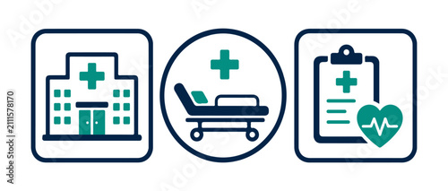 Hospital sign set. Set of colorful sign icons on a white background