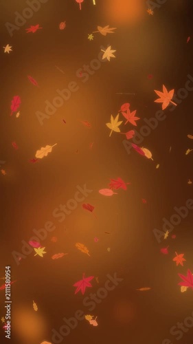 Autumn Leaves Tumbling Down Over Warm Golden Bokeh Seamless Loop in bright crimson tones vertical 9:16