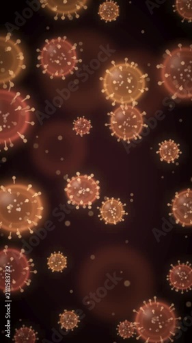 Microscopic virus particles floating in a medical medium seamless loop in soft crimson tones vertical 9:16