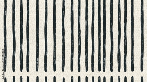 Minimalist Hand-Drawn Black Vertical Lines on Cream Textured Paper Background