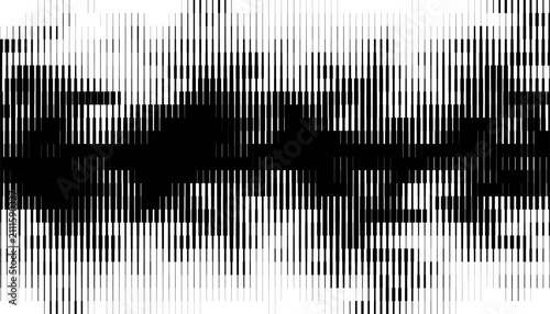 Black and white striped halftone gradient. Grunge fading linear gradation background. Parallel lines wallpaper for overlay, print, cover. Doppler effect concept. Editable. EPS10 