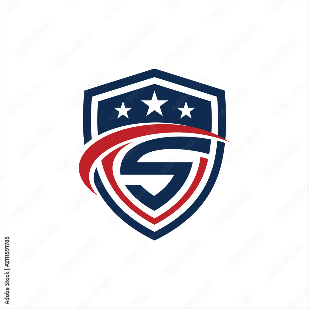 Fototapeta premium Dynamic letter S mascot inside a patriotic shield.