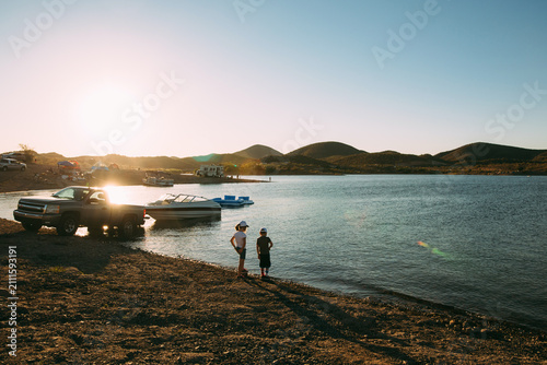 Children Playing Along the Shoreline at Lake Pleasant, Arizona