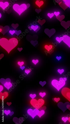 Romantic abstract vertical background with translucent floating hearts. Looping animation.
