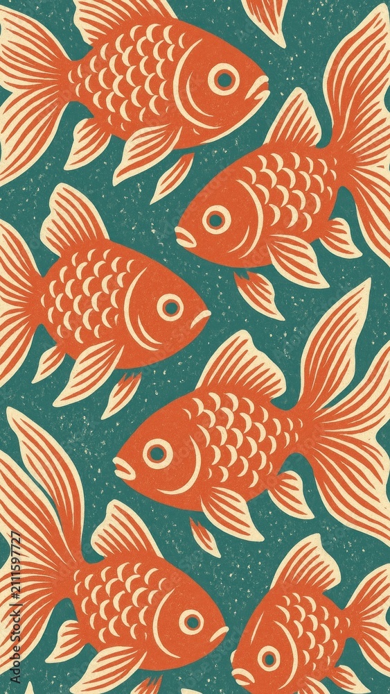 Fototapeta premium Vibrant fish pattern wallpaper for mobile