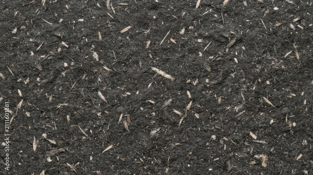 Fototapeta premium Macro photograph of dark soil texture with organic inclusions