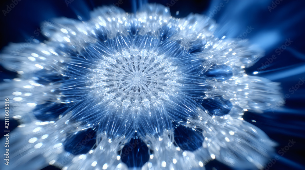 Obraz premium Glowing Blue Crystal Snowflake Mandala on Dark Background