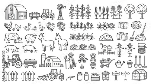 Canvastavla Farm Life Elements Collection, Hand-Drawn Sketch Style