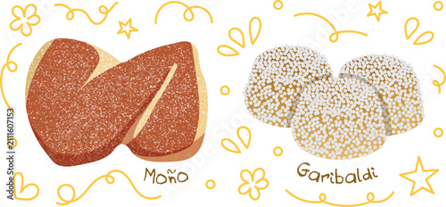 Fotografía Dibujo pan de dulce mexicano, moño y garibaldi