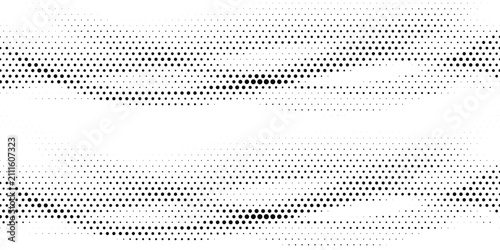 Dynamic abstract digital wave pattern of small black dots on a clean white background, creating a modern and elegant data flow graphic