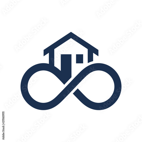 A minimalist graphic icon showing a house combined with an infinity symbol