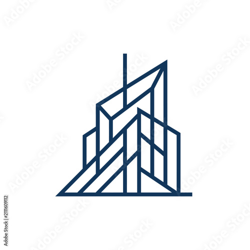 A minimalist line art illustration of a modern urban building structure