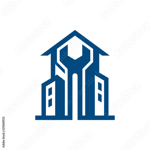 A blue minimalist icon representing home repair and construction services