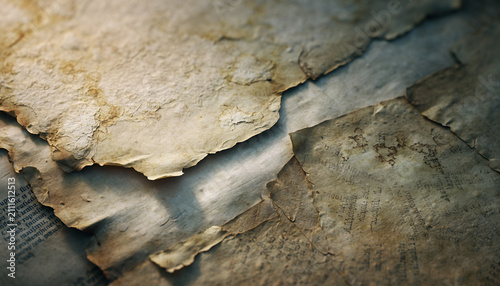 Aged Parchment Layers with Distressed Texture, Stains, and Faint Script