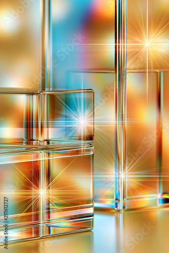 AI-generated image of vividly colorful prismatic shapes, in red, orange, yellow and blue