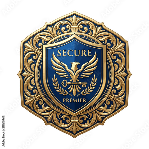 Foto Luxury Golden Security Shield Emblem with Elegant Metallic Design for Premium Br