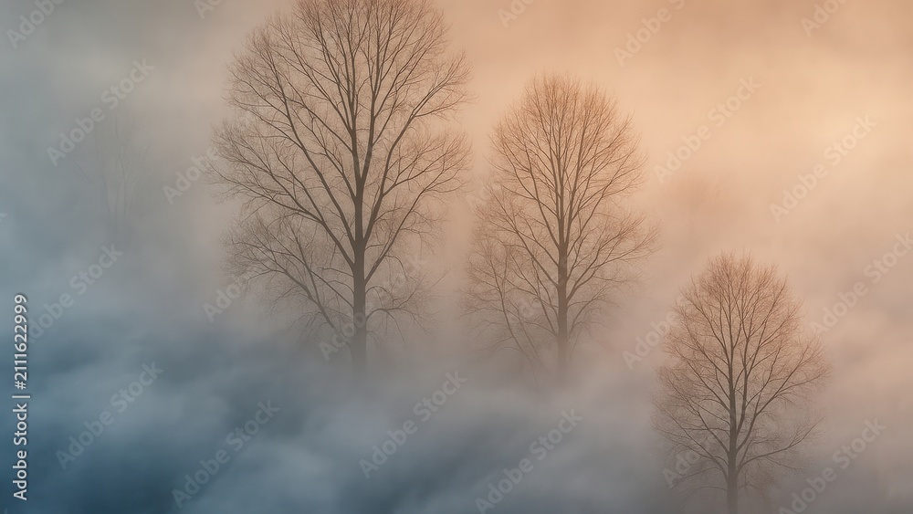 Obraz premium Ethereal misty trees landscape desktop wallpaper
