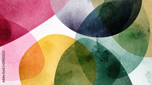 Abstract watercolor shapes, overlapping, colorful