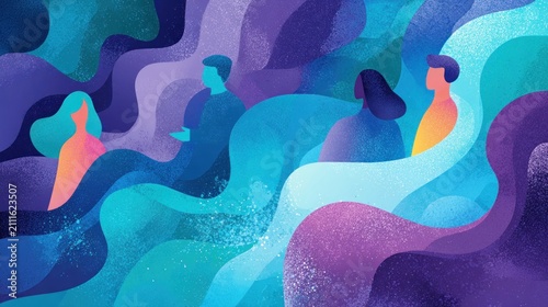 Abstract figures in swirling colors