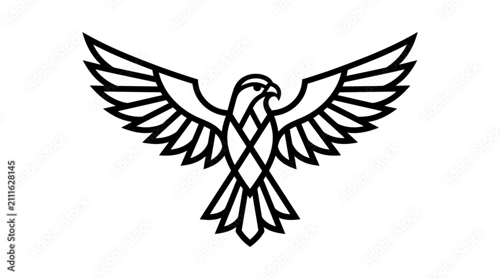 Fototapeta premium Geometric Falcon Logo, Stylized Bird of Prey Emblem, Minimalist Eagle Icon, Abstract Raptor Symbol, Outline Design