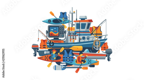 Obraz na płótnie Seamless nautical pattern featuring vintage fishing boats and ocean waves vector