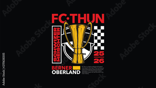 Foto FC Thun championship vector poster design with gold trophy illustration on black