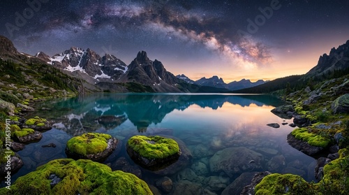 Milky Way Over Serene Mountain Lake Reflecting Stars and Peaks