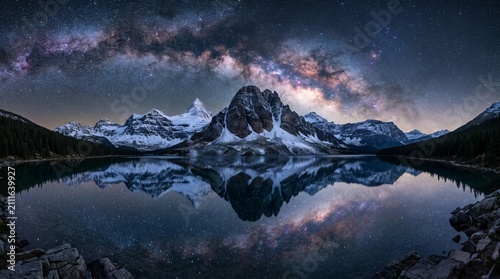 Milky Way Galaxy Reflects Over Snow-Capped Mountains and Calm Lake at Night