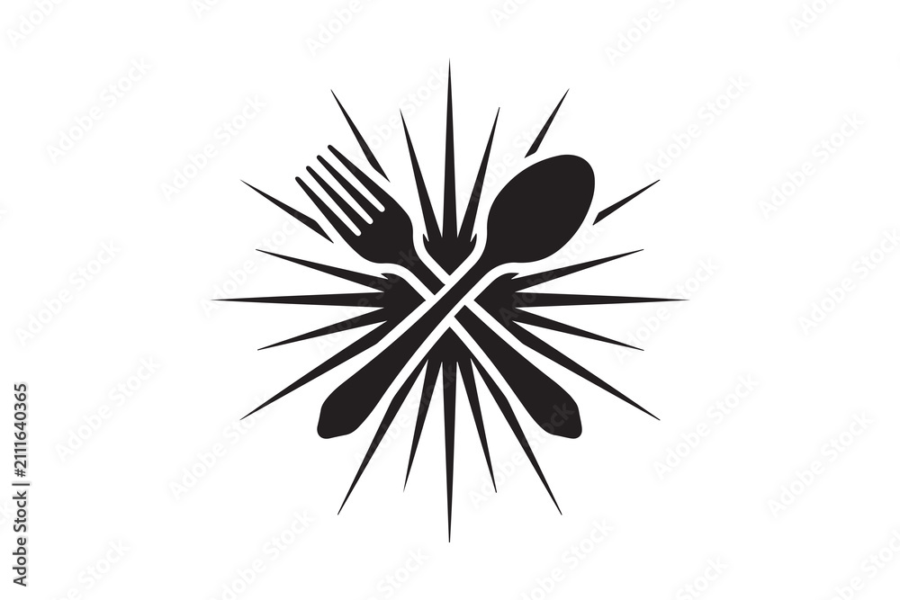 Fototapeta premium Crossed spoon and fork vector icon isolated on white background