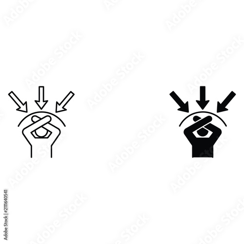 Bild auf Leinwand Two icons depicting a person holding their head with arrows pointing inwards symbolizing stress and mental pressure