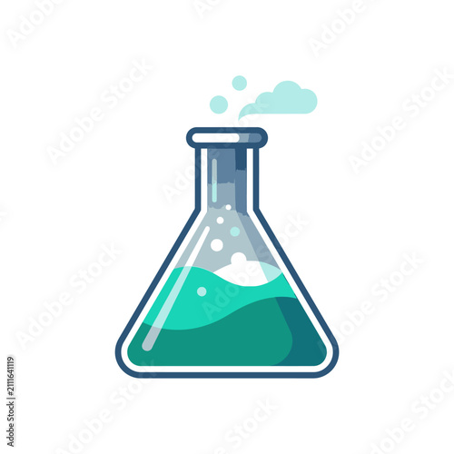 Colorful Laboratory Flask with Bubbles.