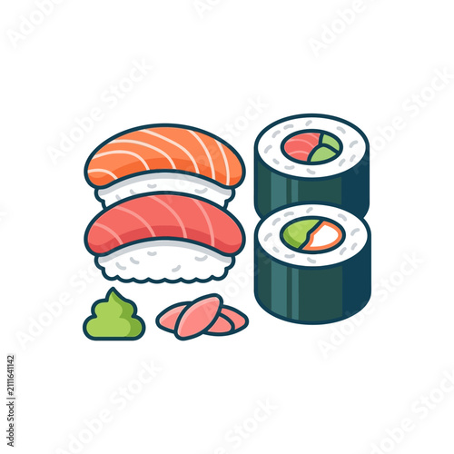 Sushi and Maki Rolls with Wasabi.