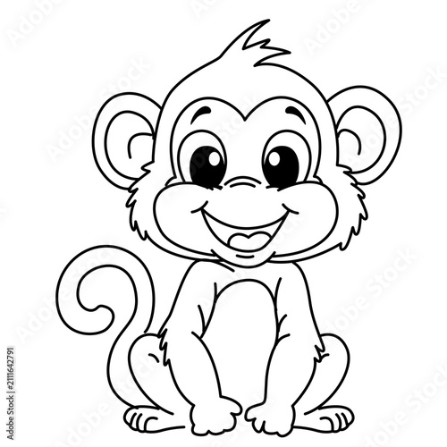 Photography Cute monkey line art illustration featuring friendly omnivore animal character d