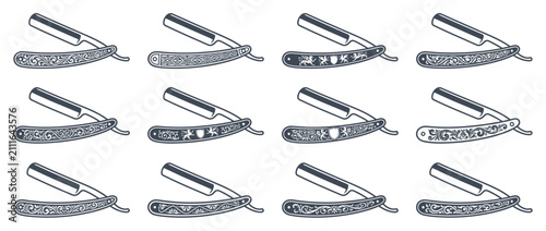 Vintage Straight Razor Collection with Ornate Handles