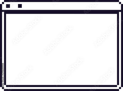 Retro pixel art browser window vector, vintage computer interface frame, minimalist 8-bit software window for web design and gaming UI