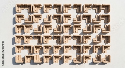 Modular molded pulp corner protectors geometric grid arrangement modern sustainable packaging design