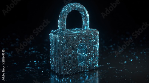Lock with Digital Circuit Pattern on Dark Background Featuring Technology, Security, Cybersecurity with Protection and Encryption