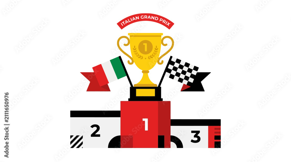 Fototapeta premium Vector Icon Italian Grand Prix racing trophy on a winners podium with checkered flags. EPS Editable