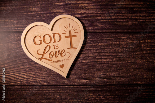 Foto God Is Love – Christian Faith, Cross and Bible Verse Typography Design