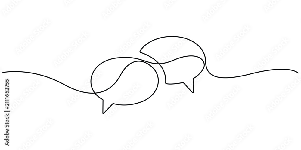Fototapeta premium Speech bubbles continuous line drawing for dialogue and conversation icon vector