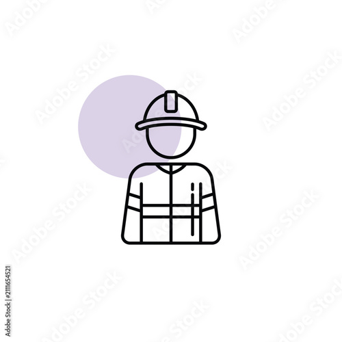 Canvas-taulu Firefighter line icon, fireman wearing a protective helmet and uniform outline s