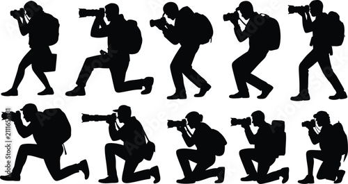 Quadro su tela Wildlife Photographer Silhouette Vector Collection Featuring Professional Nature