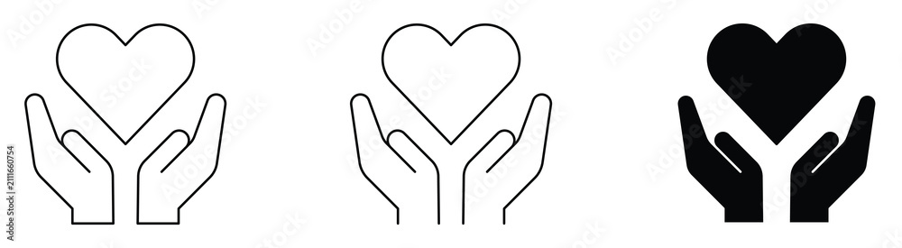 Obraz premium Heart Care Protection Line Icons Set – Love, Healthcare, Charity and Wellness Outline & Solid Symbols. Editable Strok