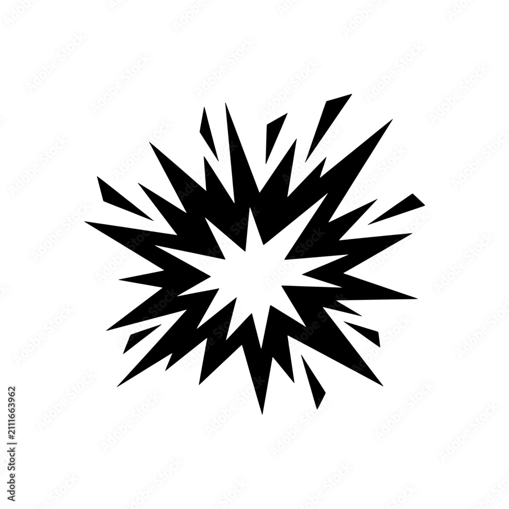 Fototapeta premium Irregular jagged starburst shape uneven rays black silhouette icon