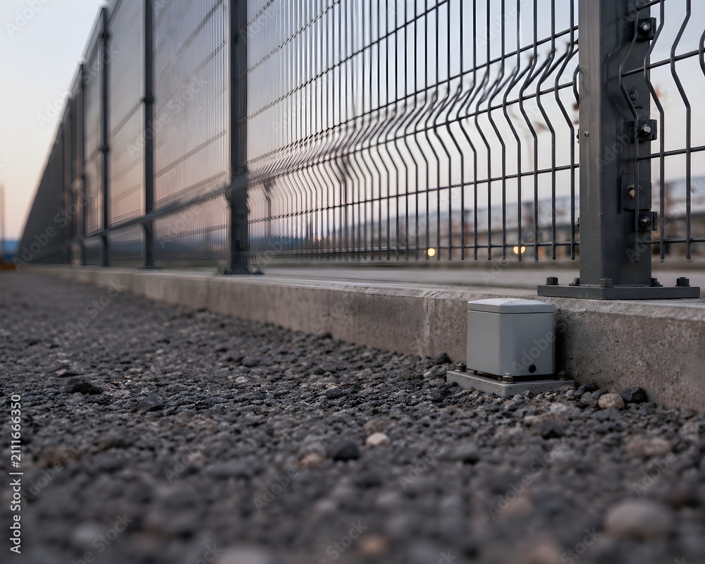 Fototapeta premium Ground Vibration Sensor Installed Along Secure Animal Enclosure Perimeter With Subtle Protective Weatherproof Housing Design
