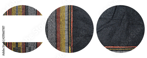 Traditional Woven Fabric Circle Set Elements on Transparent Background
