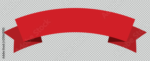 Curved red ribbon banner vector isolated on transparent background for design
