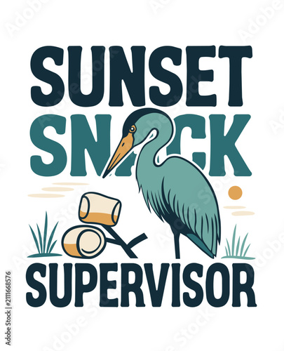 Whimsical Heron Supervises a Sunset Snack Break